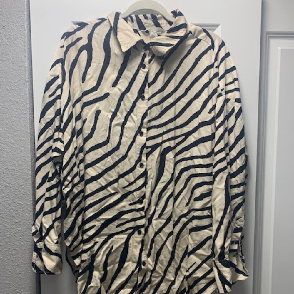 H&M Zebra Print Oversized Dress Shirt
